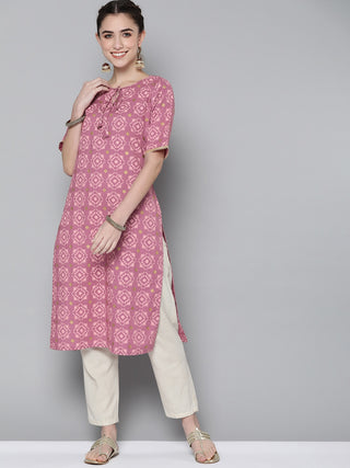 HERE&NOW Women Pink Geometric Printed Kurta - Distacart