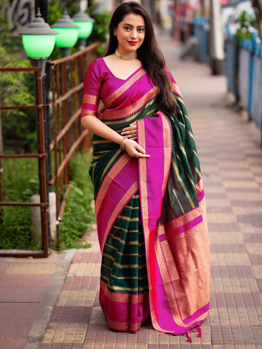 Mitera Striped Woven Design Zari Detail Saree - Distacart