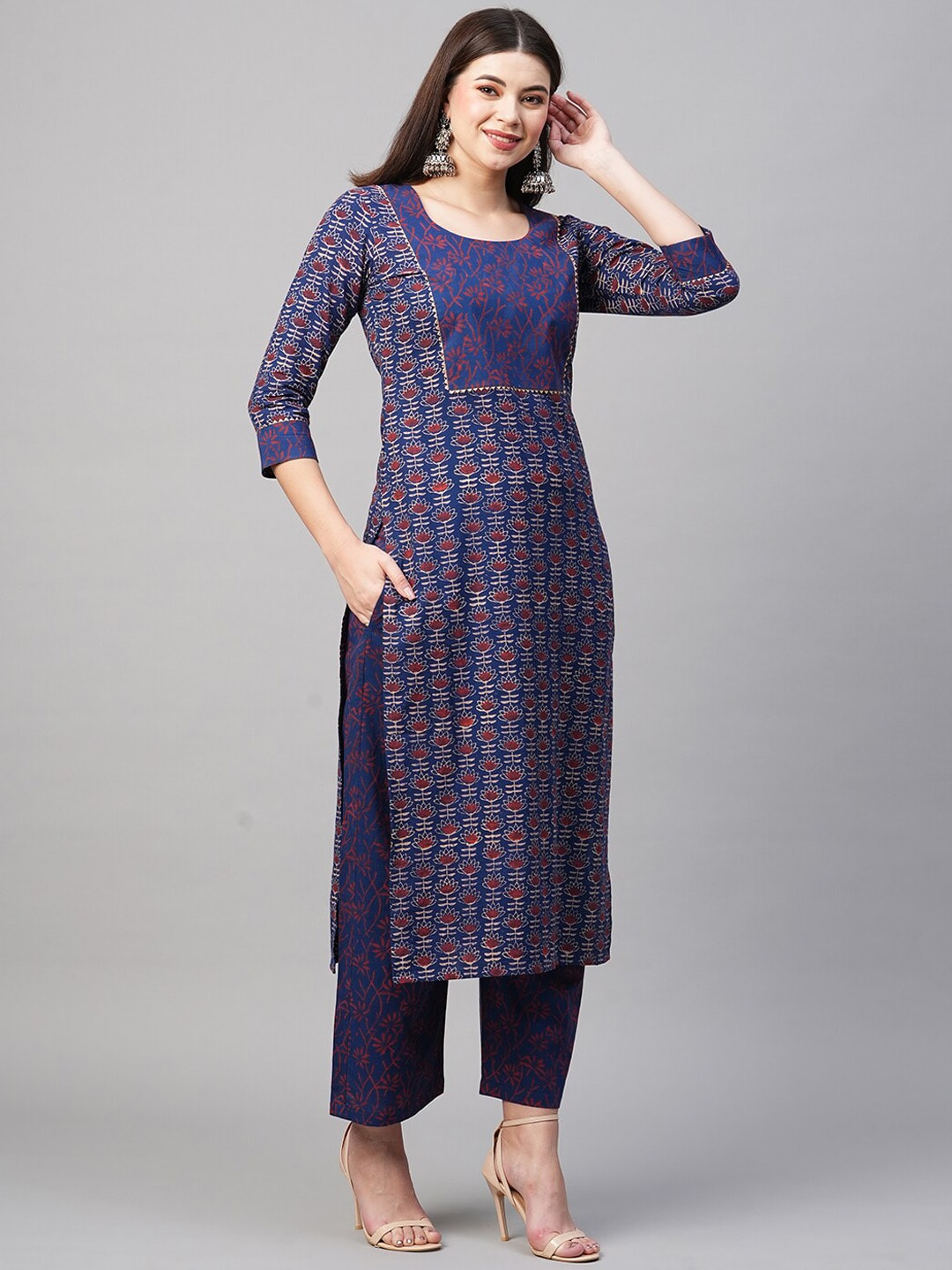 Kalini Floral Printed Gotta Patti Kurta With Palazzos - Distacart