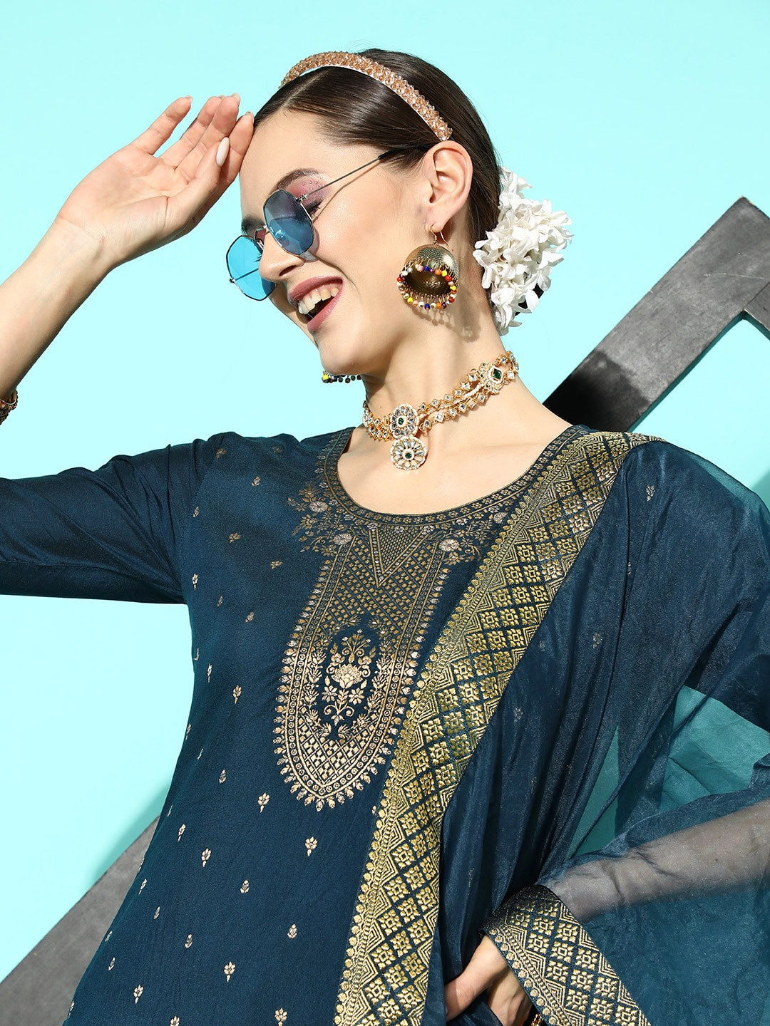 Sangria Women Floral Yoke Design Regular Kurta with Palazzos & With Dupatta - Distacart