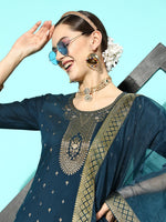 Thumbnail for Sangria Women Floral Yoke Design Regular Kurta with Palazzos & With Dupatta - Distacart