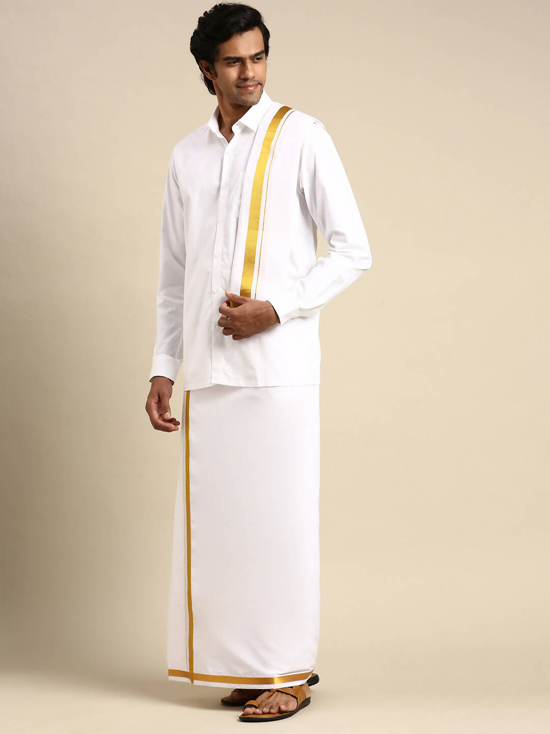 Ramraj Cotton Mens Wedding Set White Regular Dhoti, Shirt & Towel - Distacart