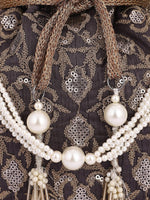 Thumbnail for Masq Black & White Pearl & Sequinned Work Embellished Potli Clutch - Distacart