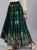 Thumbnail for Jaipur Kurti Women Green & Peach-Colored Printed Flared Maxi Skirt - Distacart