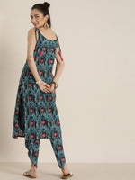 Thumbnail for Sangria Women Blue & Pink Printed Pure Cotton Kurta with Dhoti Pants - Distacart