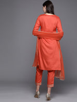 Thumbnail for Biba Women Orange Embroidered Kurta with Trousers & Dupatta - Distacart