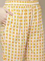 Thumbnail for Sangria Women Yellow Printed Pure Cotton Kurti with Trousers & Dupatta Set - Distacart