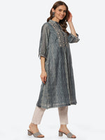Thumbnail for Biba Women Grey Floral Embroidered Kurta - Distacart