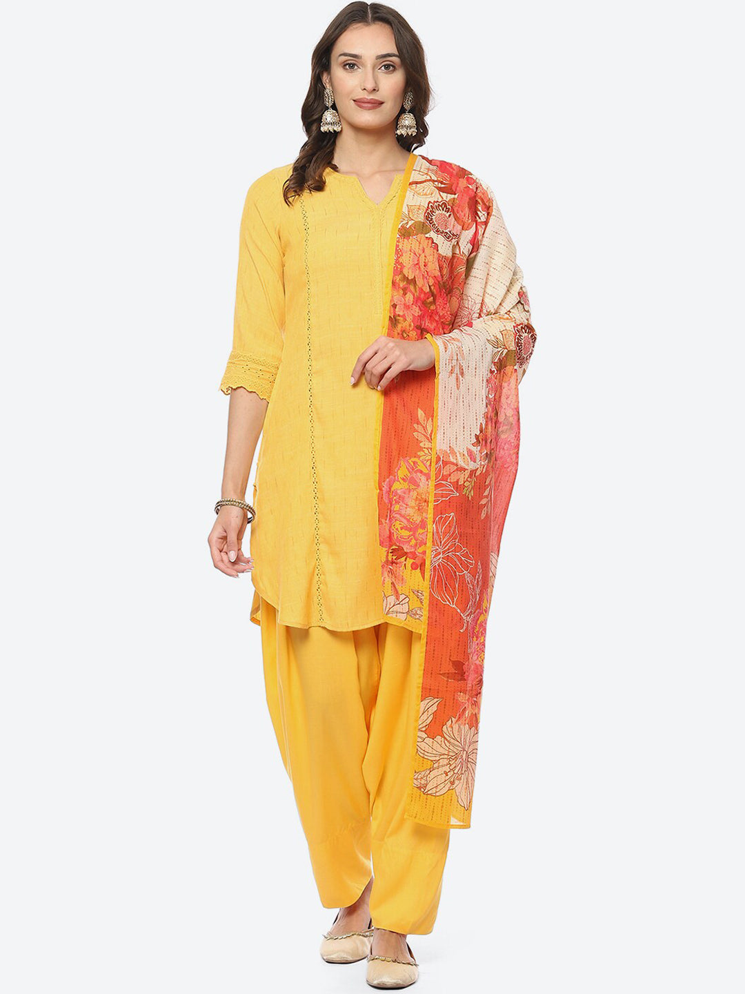 Biba Women Notched Neck Kurta with Salwar & With Dupatta - Distacart