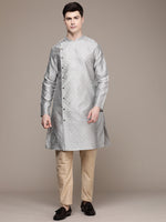 Thumbnail for House of Pataudi Ethnic Motifs Embroidered Thread Work Angrakha Rozana Kurta - Distacart