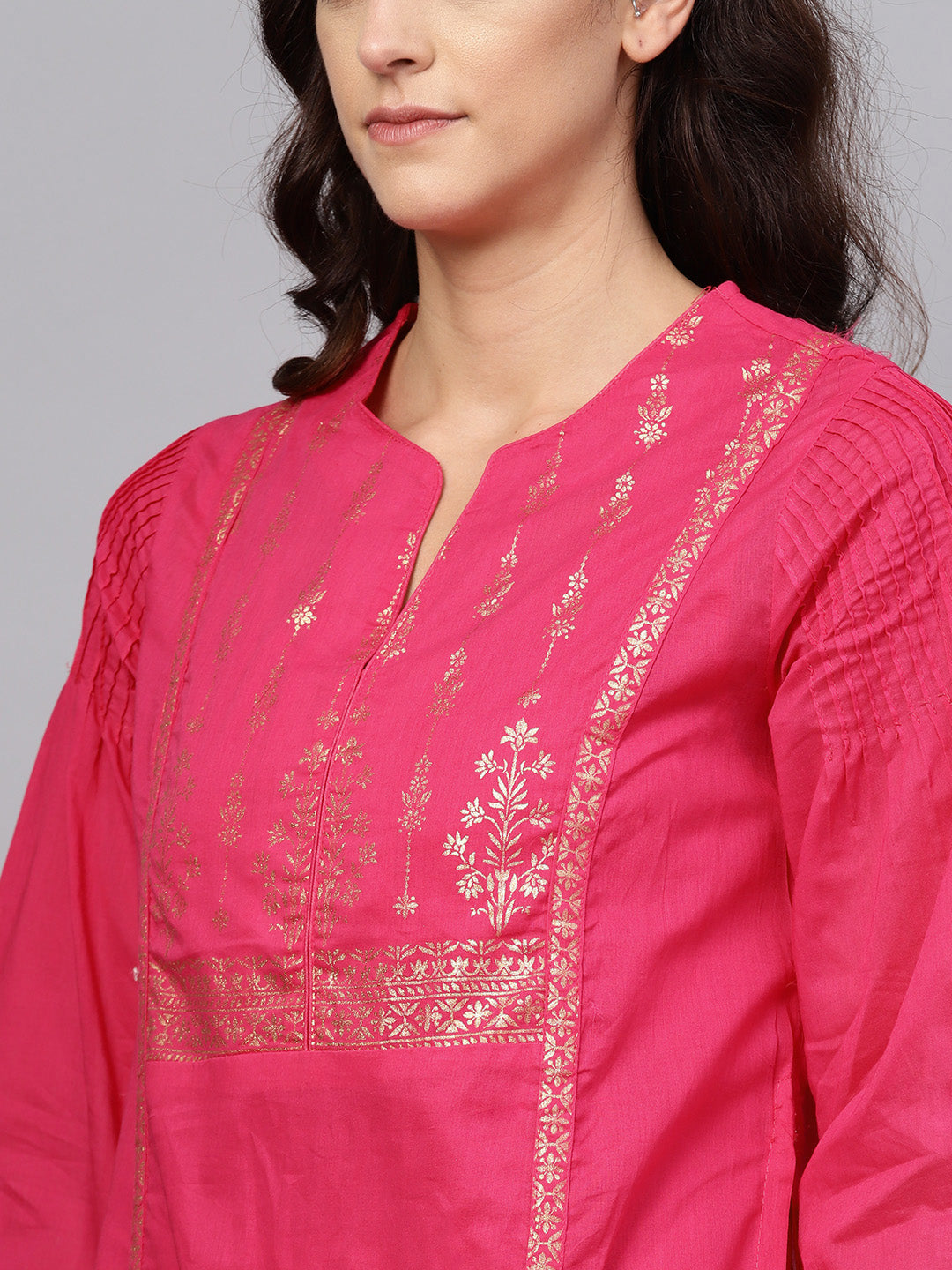 Biba Women Pink & Golden Printed Layered A-Line Kurta - Distacart