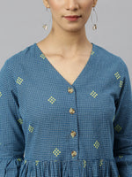 Thumbnail for Khushal K Women Blue Geometric Striped Flared Sleeves Anarkali Kurta - Distacart