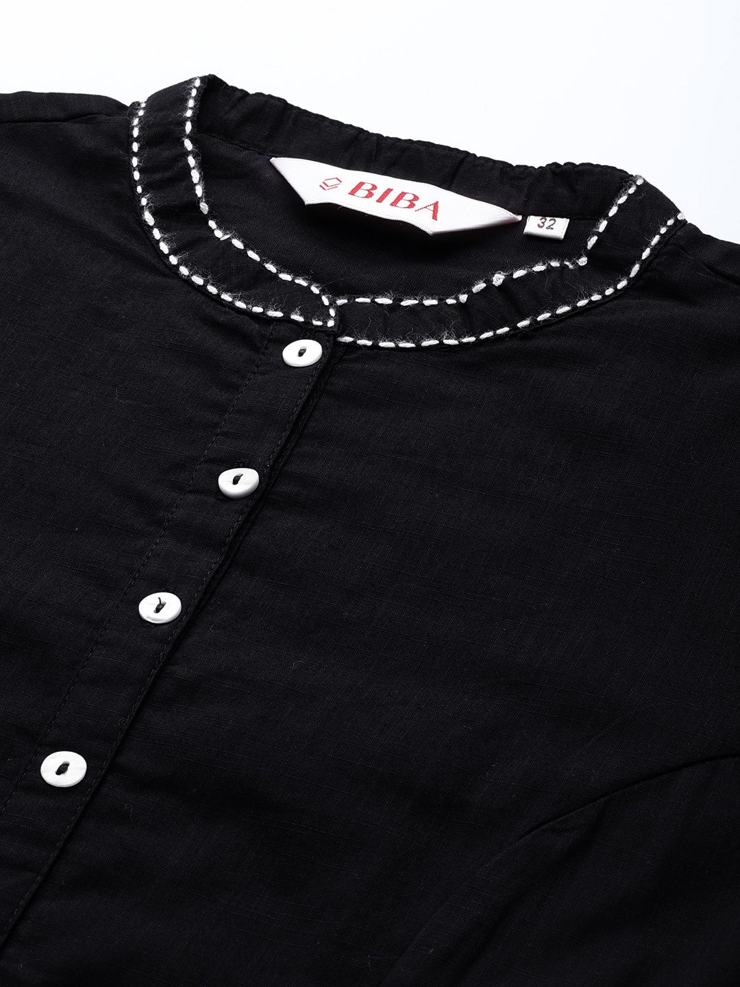 Biba Women Black & White Pure Cotton Solid Kurta With Printed Border - Distacart