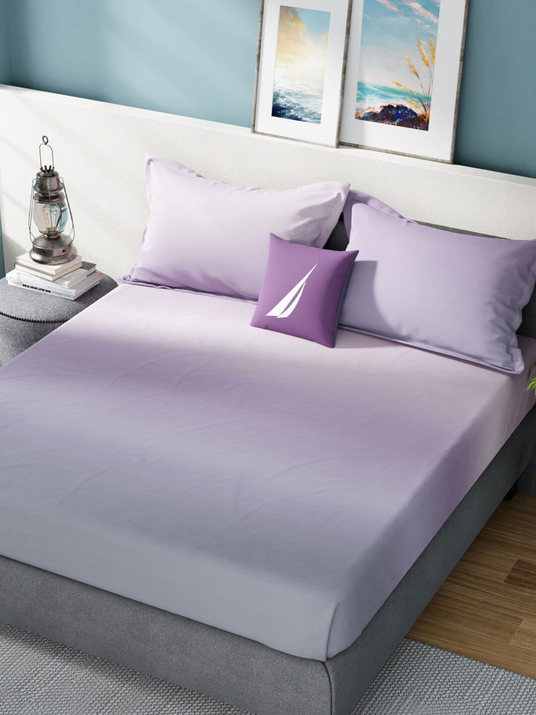 Nautica Bradford Purple & Mauve 160 TC Pure Cotton King Bedsheet & 2 Pillow Covers - Distacart