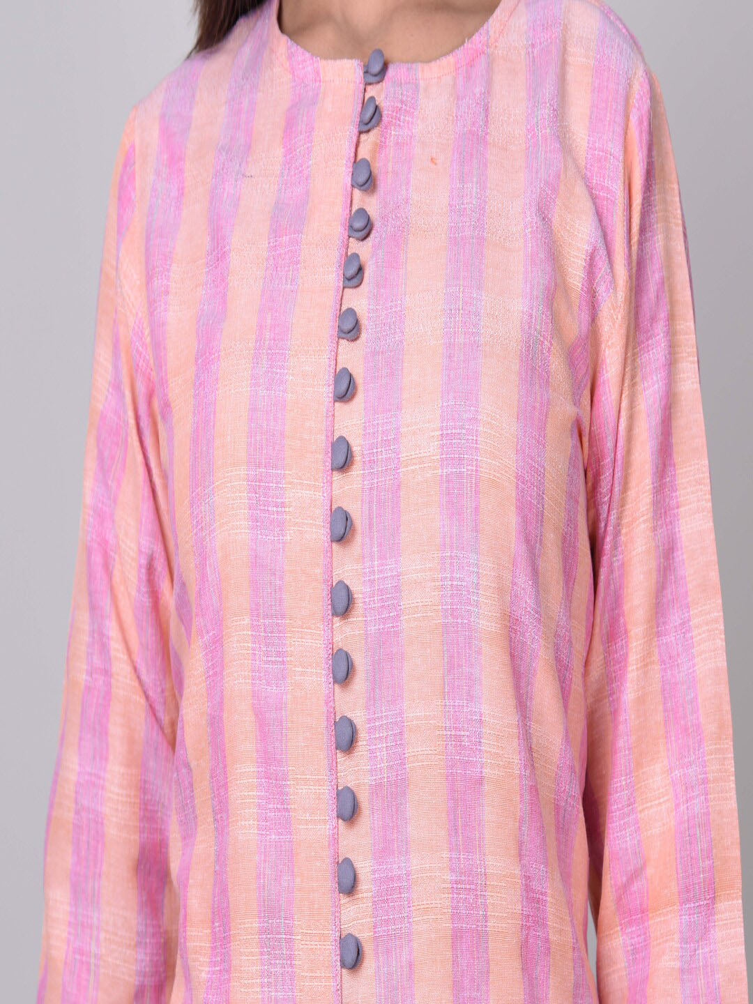 Kalini Women Pink & White Striped Straight Cotton Kurta - Distacart