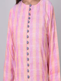 Thumbnail for Kalini Women Pink & White Striped Straight Cotton Kurta - Distacart