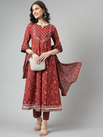 Thumbnail for Kalini Floral Printed Regular Pure Cotton Kurta with Trousers & Dupatta - Distacart