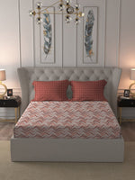 Thumbnail for MYTRIDENT Peach Maroon Geometric Pure Cotton 144 TC Queen Bedsheet Pillow Covers - Distacart