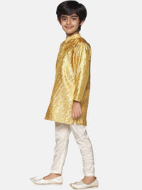 Thumbnail for Sethukrishna Boys Gold-Coloured & White Ethnic Motifs Kurta with Pyjamas - Distacart