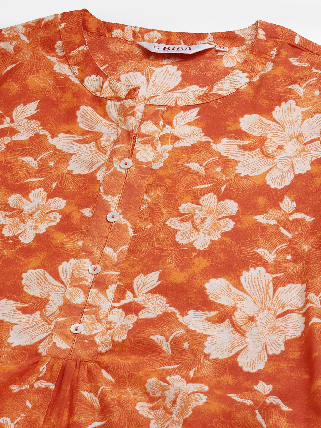 Biba Women Orange & Beige Printed Kurta with Trousers - Distacart