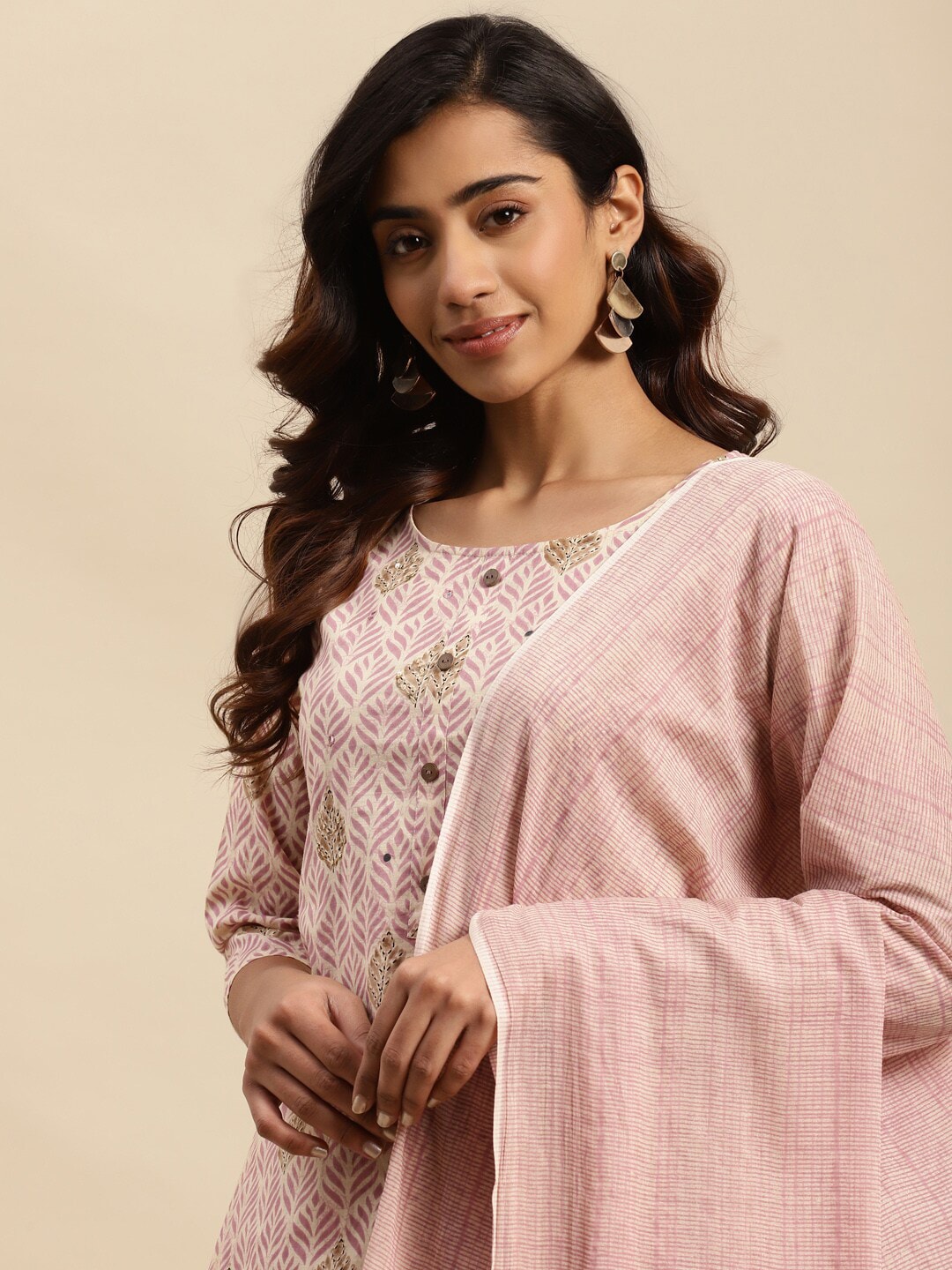 Sangria Mauve Floral Printed Beads and Stones Kurta With Trouser & Dupatta - Distacart
