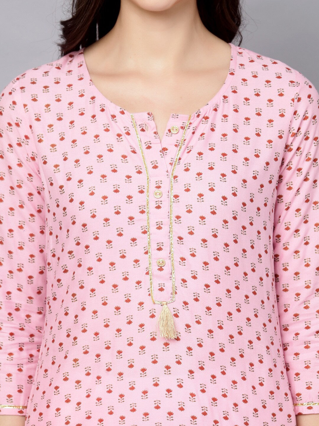 HERE&NOW Women Pink Floral Printed Kurta with Trousers & With Dupatta - Distacart