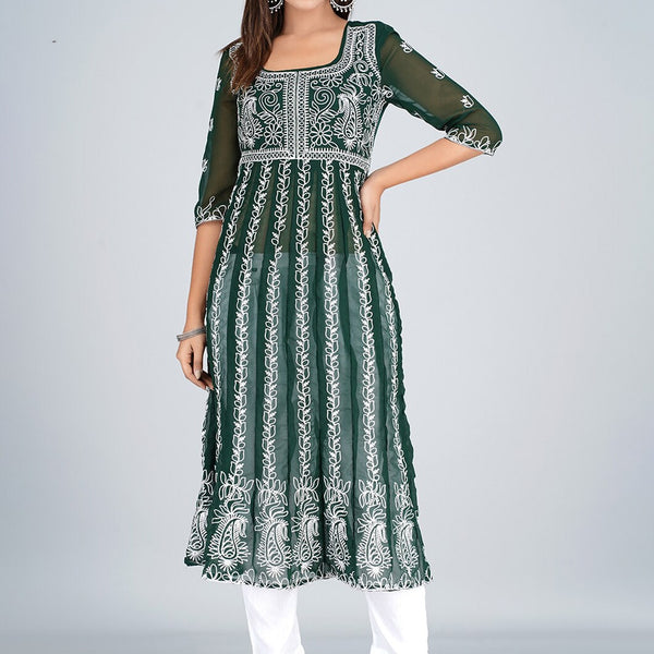 HERE&NOW Ethnic Motifs Embroidered Square Neck Georgette Anarkali Kurta - Distacart