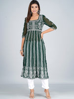 Thumbnail for HERE&NOW Ethnic Motifs Embroidered Square Neck Georgette Anarkali Kurta - Distacart