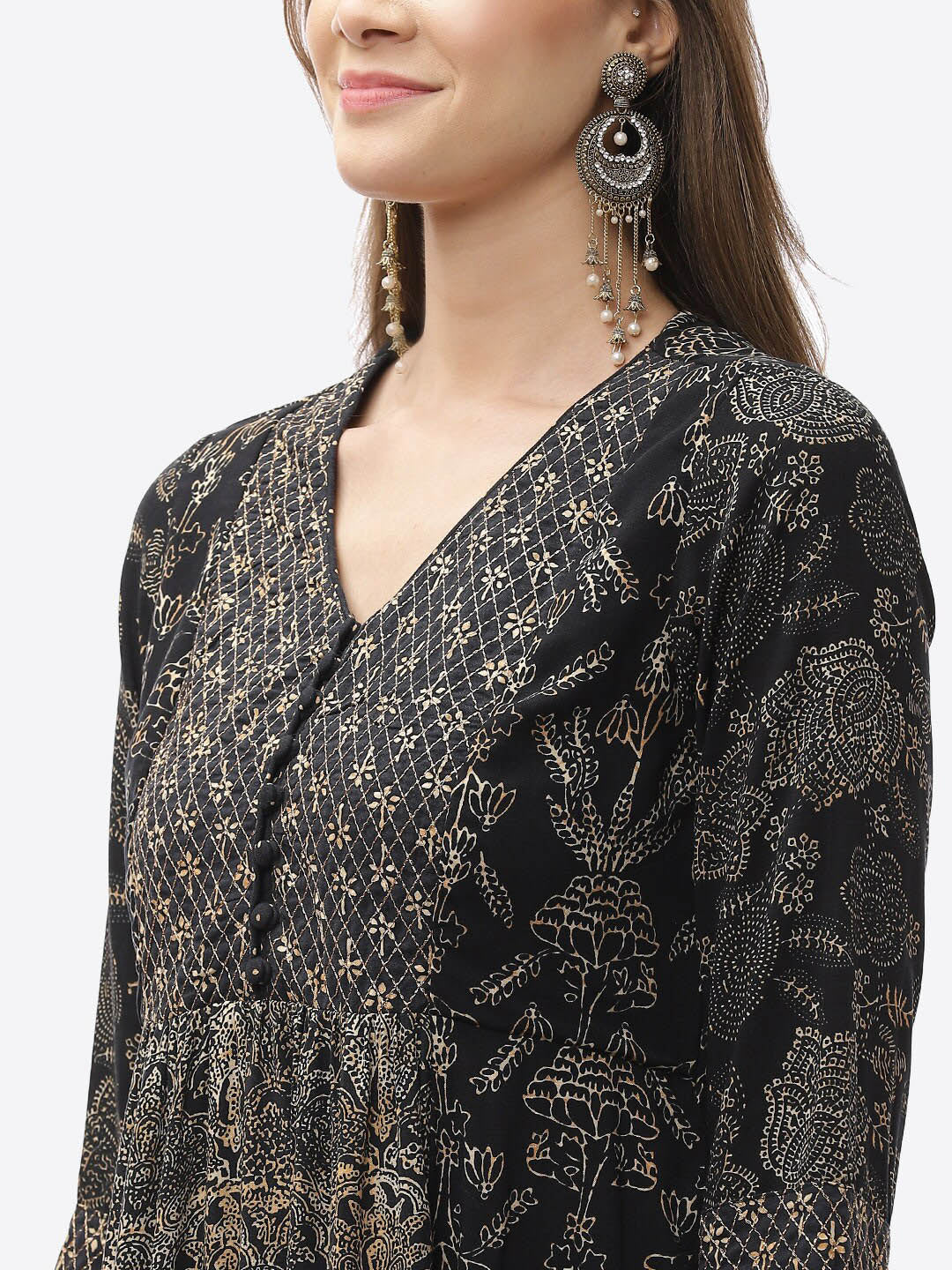 Biba Women Black Ethnic Motifs Printed Mirror Work Anarkali Kurta - Distacart