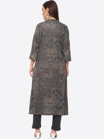 Thumbnail for Biba Women Grey Floral Printed Straight Fit Kurta - Distacart