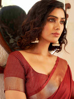 Thumbnail for Tikhi Imli Maroon & Gold Toned Zari Woven Design Saree - Distacart