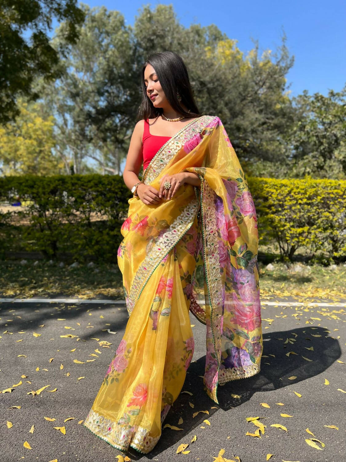 Vamsee Yellow Organza Saree - Distacart