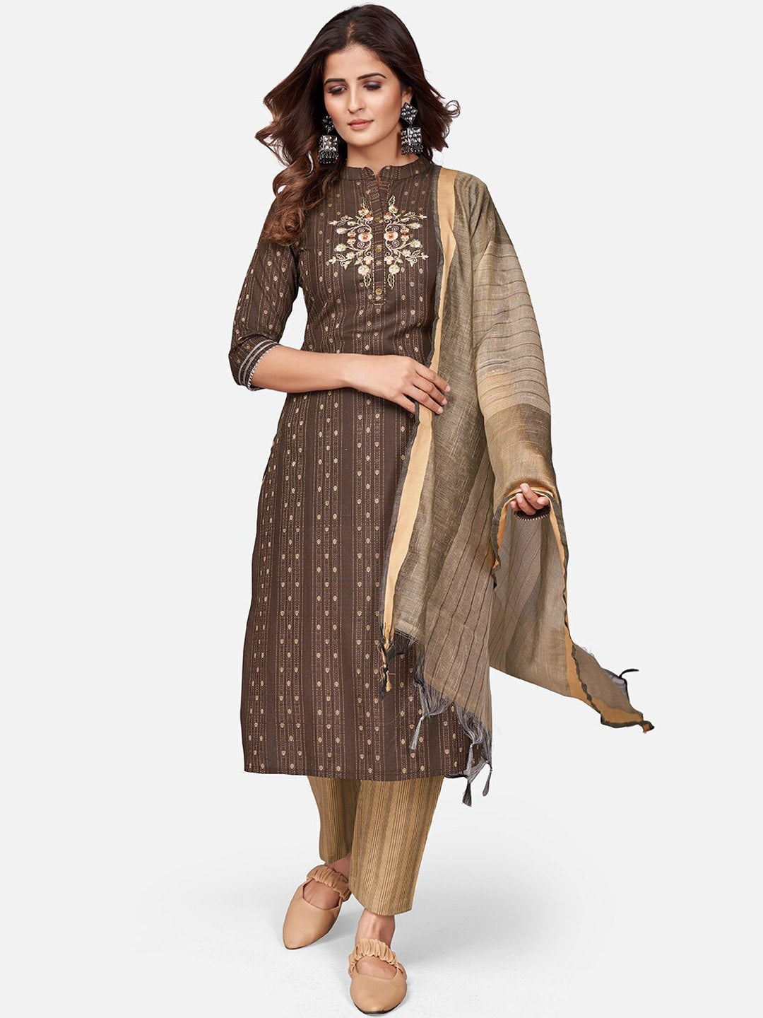 Kalini Women Floral Embroidered Straight Kurta with Trousers & Dupatta - Distacart