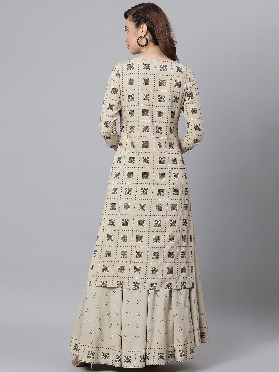 Khushal K Women Taupe Printed Kurta with Skirt - Distacart