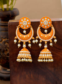 Thumbnail for Shoshaa Orange Dome Shaped Jhumkas Earrings - Distacart