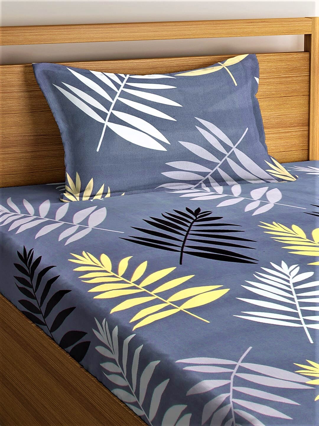 Home Sizzler Grey & White Floral 144 TC Single Bedsheet with 1 Pillow Covers - Distacart
