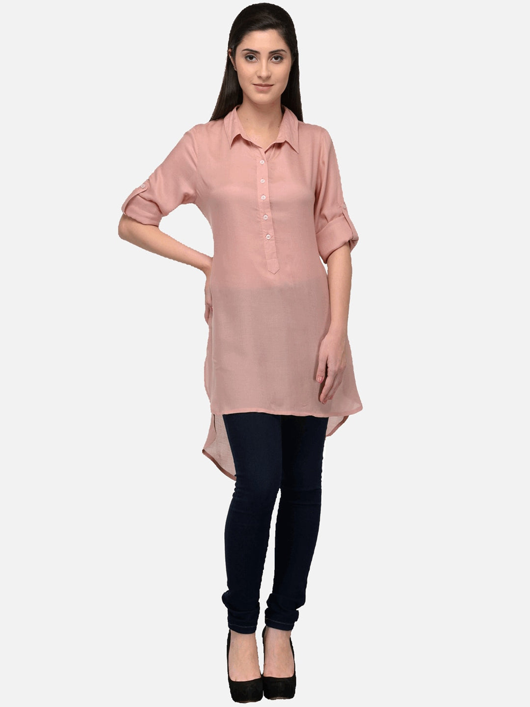 Kalini Women Peach-Coloured Pastels High Low Pathani Kurta - Distacart