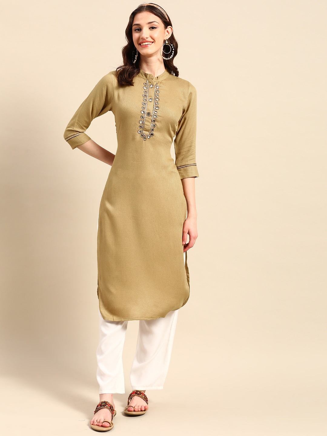 Sangria Yoke Design Mirror Work Kurta - Distacart