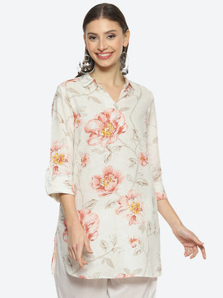 Biba Women Floral Printed Shirt Collar Kurta - Distacart