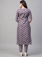 Thumbnail for Kalini Notched Neck Printed Kurta with Trousers - Distacart