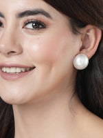 Thumbnail for NVR Women's White Color Circular Moon Stud Earrings - Distacart