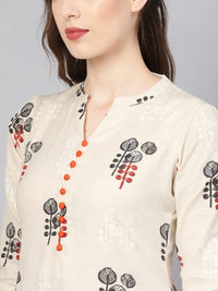 Thumbnail for Vamika Printed Cotton Cream Party Wear/Casual Wear Kurta Set/Suit - Distacart