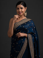 Thumbnail for Koskii Blue & Gold-Toned Embellished Embroidered Art Silk Saree - Distacart