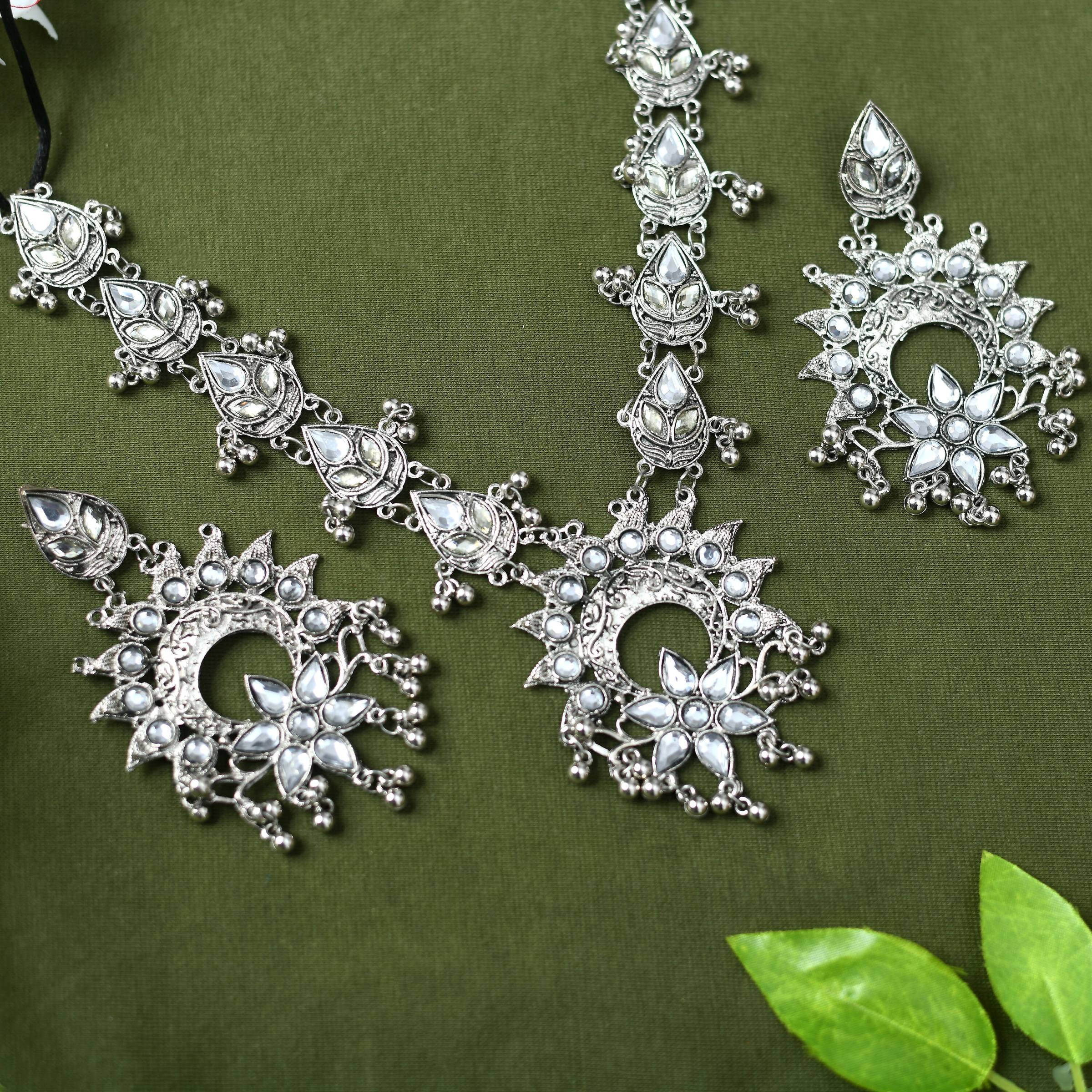 Mominos Fashion Johar Kamal Women Silver-Plated Brass Finish Rani Haar Statement Necklace - Distacart