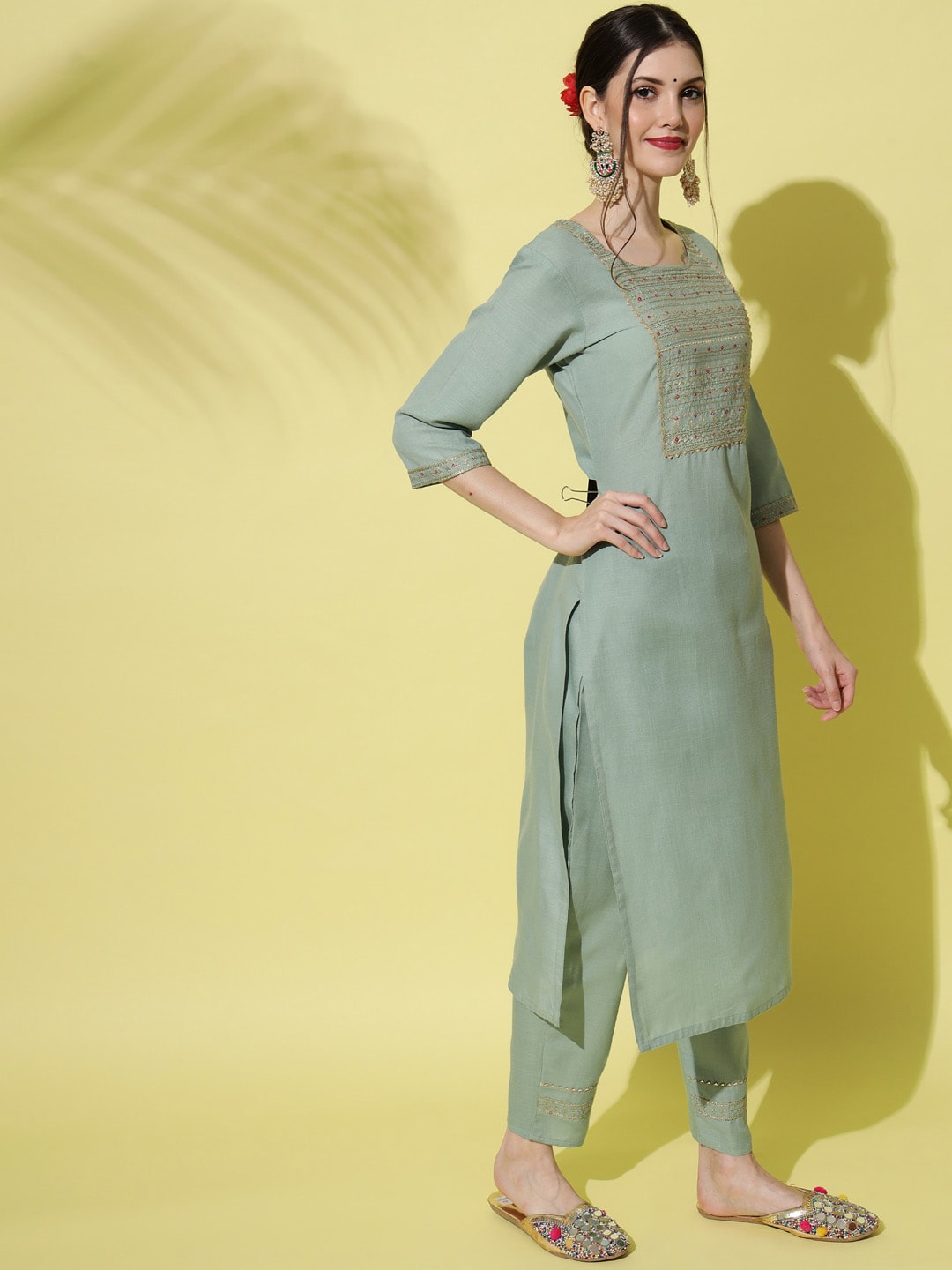 Kalini Ethnic Motifs Yoke Design Thread Work Kurta with Trousers & With Dupatta - Distacart