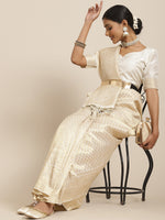 Thumbnail for Saree Mall Cream-Coloured Zari Silk Blend Kanjeevaram Sarees - Distacart