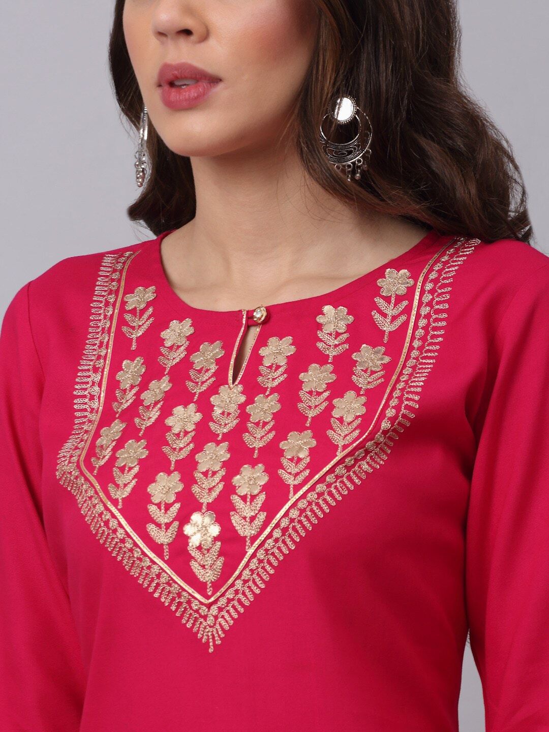 Kalini Women Pink Floral Embroidered Layered Gotta Patti Kurti with Sharara & With Dupatta - Distacart