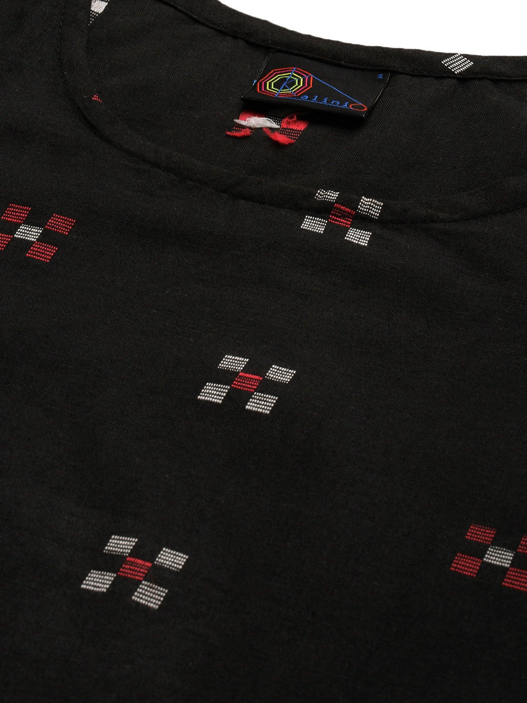 Kalini Women Black Pure Cotton Geometric Woven Design Kurta with Trousers - Distacart