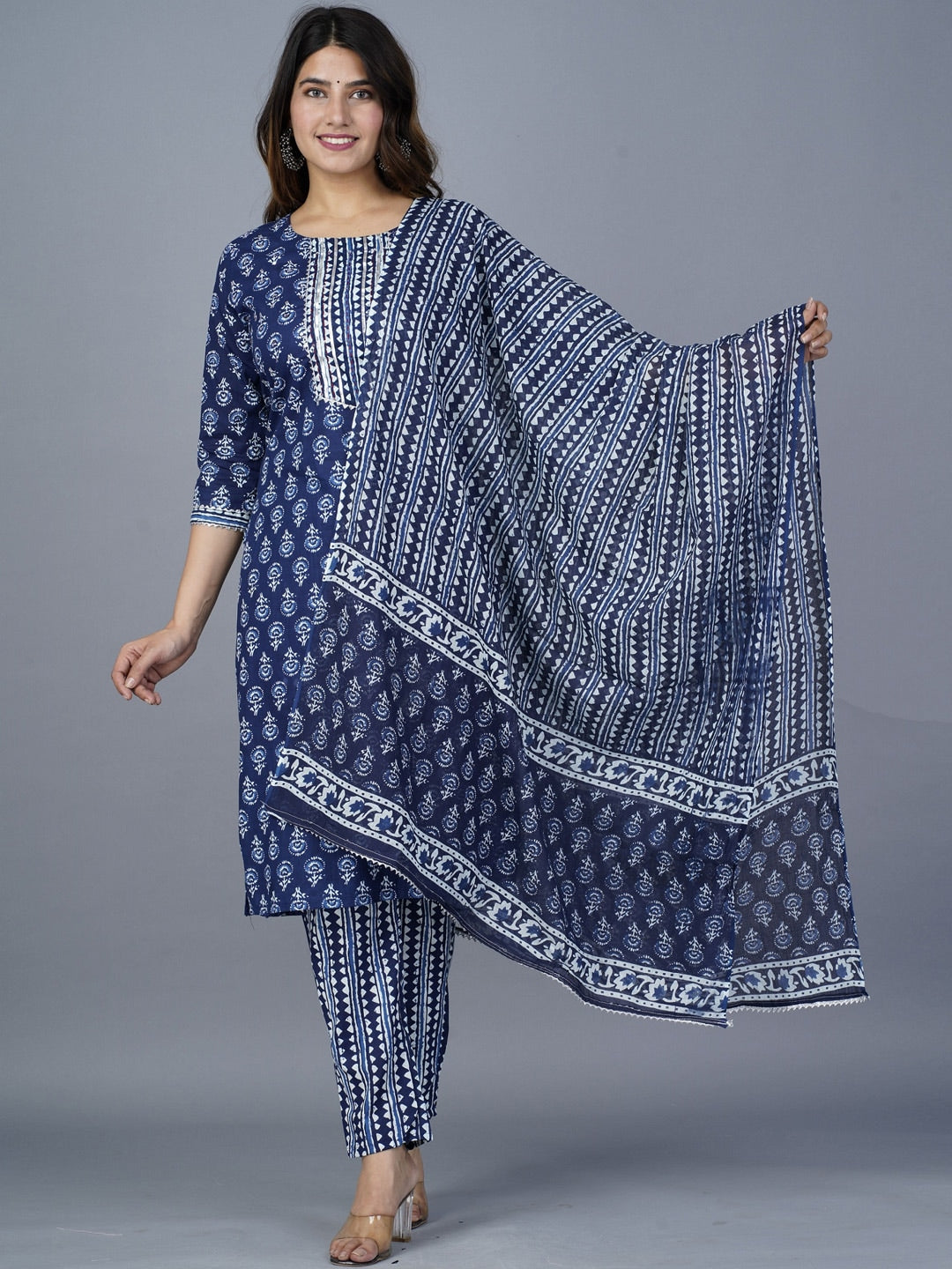Kalini Ethnic Motifs Printed Regular Kantha Work Pure Cotton Kurta with Trousers & With - Distacart