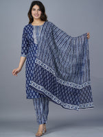 Thumbnail for Kalini Ethnic Motifs Printed Regular Kantha Work Pure Cotton Kurta with Trousers & With - Distacart